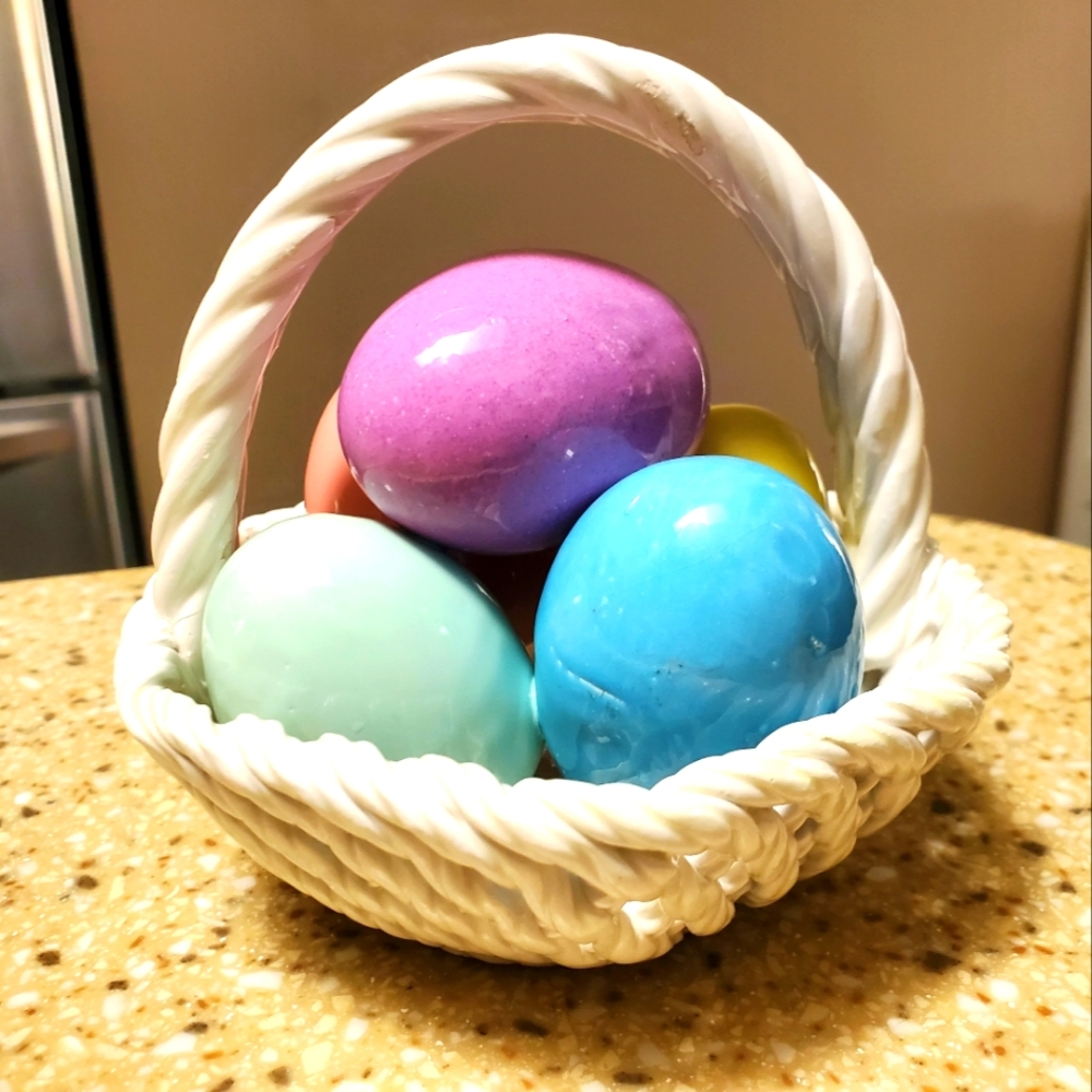 Vintage Ceramic Porcelain woven basket of eggs